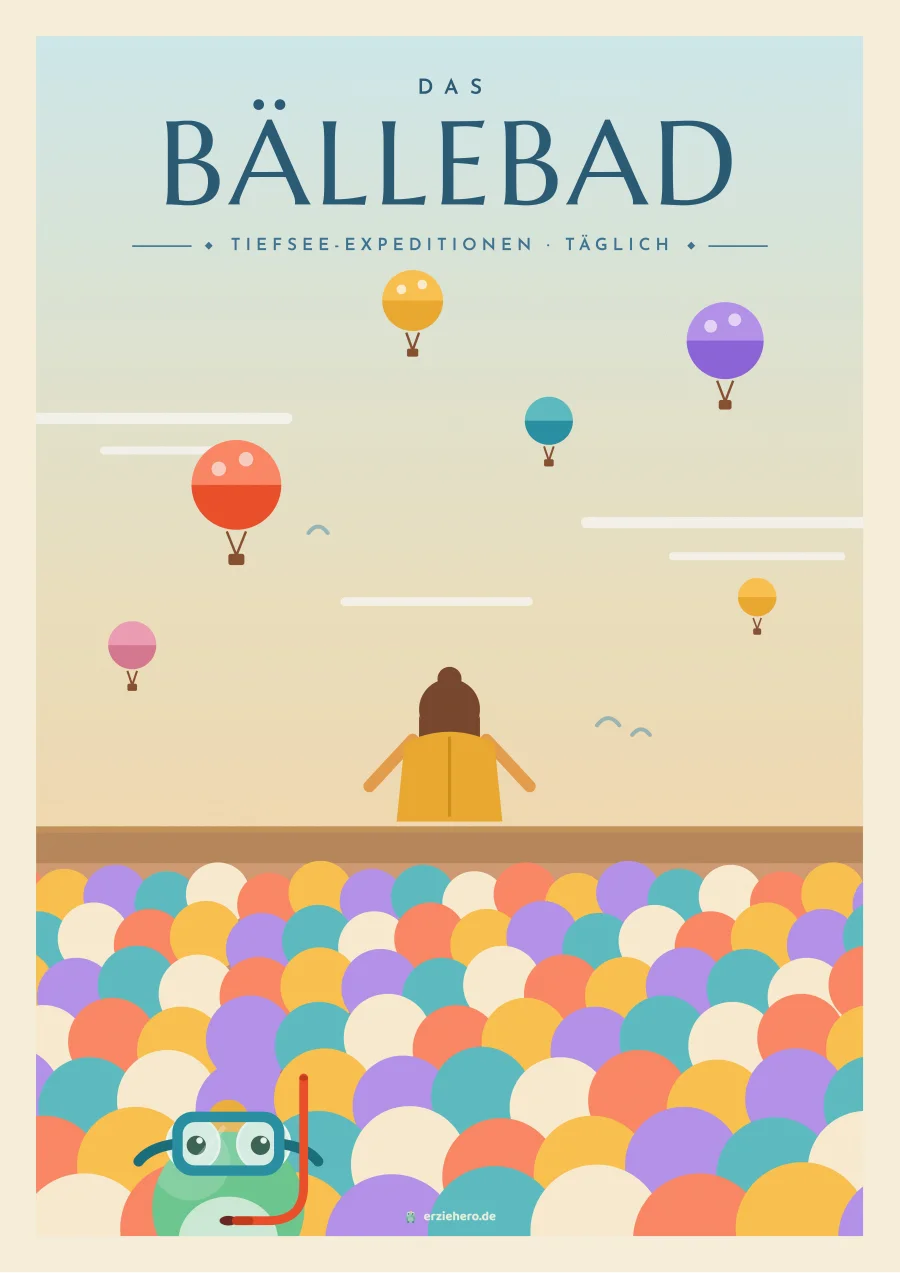 Vintage-Reiseposter "Das Bällebad" aus der Serie Reiseziel Kita
