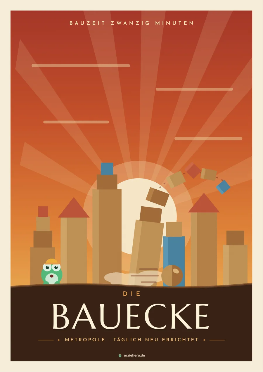 Vintage-Reiseposter "Die Bauecke" aus der Serie Reiseziel Kita