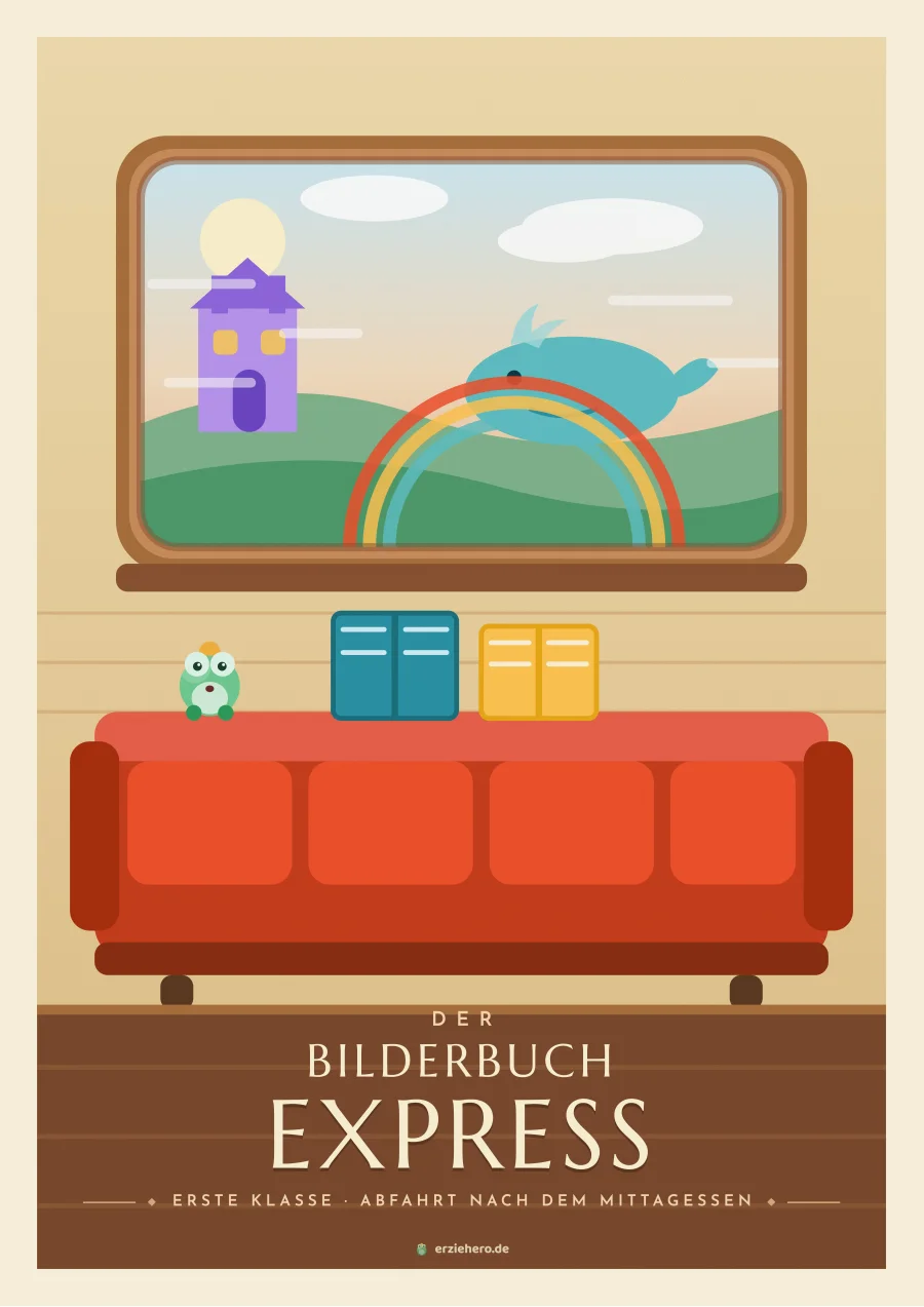 Vintage-Reiseposter "Der Bilderbuch-Express" aus der Serie Reiseziel Kita