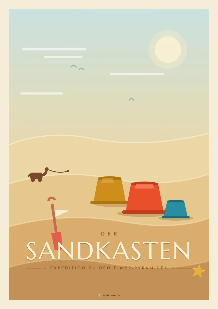 Vintage-Reiseposter "Der Sandkasten" aus der Serie Reiseziel Kita